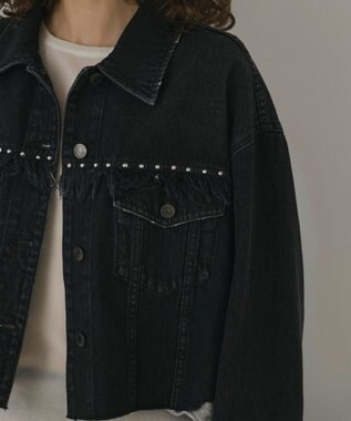 GRACE CONTINENTAL フリンジスタッズデニムジャケット ブラック