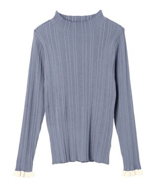 earth music&ecology 配色フリルニットプルオーバー Ice Blue