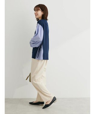 Green Parks 布帛ドッキング脇リボンプルオーバー Navy