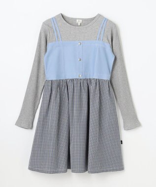 組曲 KIDS 【150-170㎝】チェックドッキング ワンピース サックスブルー