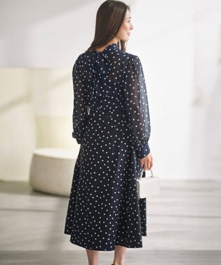 組曲 L 【前後着用可】シフォンオーガンプリント ボウタイワンピース ネイビーベース系5