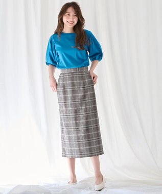 ANY 【ウエストゴム/ストレッチ】チェックタイトスカート ブラウン系