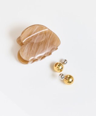 Phoebe <オンワード限定セット>マーブルハートバンスクリップ×メタルボールバックキャッチピアス