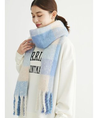 Green Parks チェックボリュームマフラー Blue