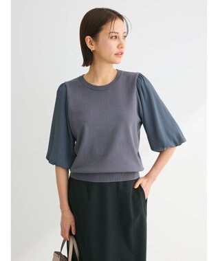 Green Parks 袖楊柳ドッキングニットプルオーバー Gray