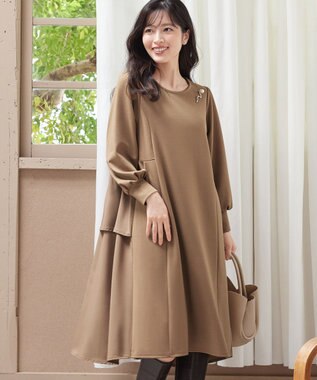 Tiaclasse L 【洗える】ドッキングティアードワンピース キャメル