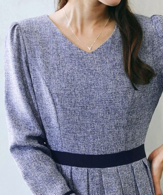 Tiaclasse 【洗える】配色パイピングフレアワンピース ネイビー