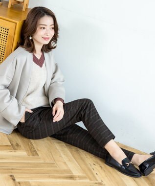 Tiaclasse L 【安田美沙子さん着用・洗える】T/R両面起毛ストレッチパンツ ブラウンチェック