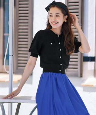 Tiaclasse 【洗える】鹿の子柄ニットショートカーディガン ブラック