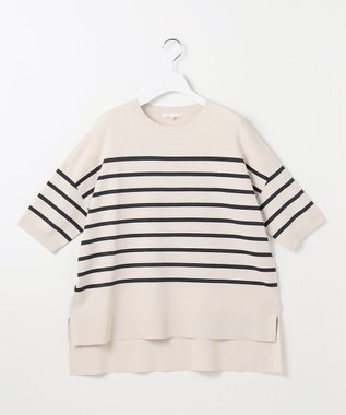 自由区 S クレープストレッチプルオーバー ニットⅡ [新色]ベージュ×ネイビーボーダー