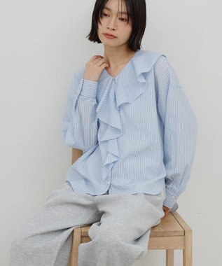 AMERICAN HOLIC 【イージーケア】ラッフルブラウス Stripe