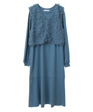Green Parks ＳＥＴ２点ベスト＋配色ステッチワンピース Light Blue