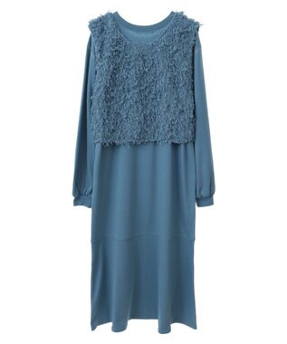 Green Parks ＳＥＴ２点ベスト＋配色ステッチワンピース Light Blue