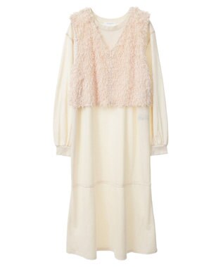 Green Parks ＳＥＴ２点ベスト＋配色ステッチワンピース Ivory