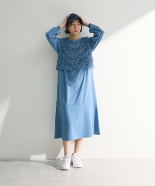 Green Parks ＳＥＴ２点ベスト＋配色ステッチワンピース Light Blue