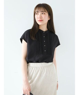 Green Parks ・ＥＬＥＮＣＡＲＥ　ＤＵＥ　ピンタックフレンチブラウス Black