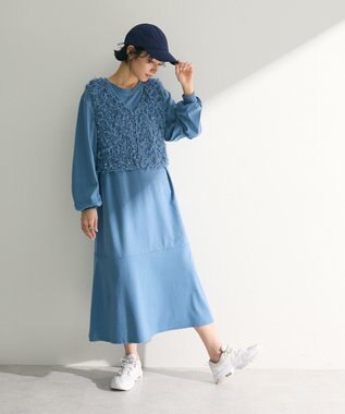 Green Parks ＳＥＴ２点ベスト＋配色ステッチワンピース Light Blue