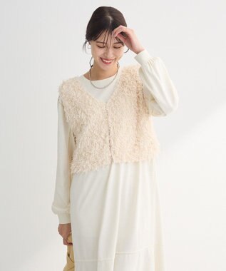 Green Parks ＳＥＴ２点ベスト＋配色ステッチワンピース Ivory