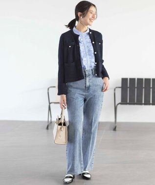 組曲 コンパクトシャーティング フリルブラウス スカイブルー系1