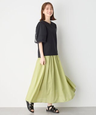 ANY 【ウエストゴム】シャンブレーライクフレアスカート アップルグリーン