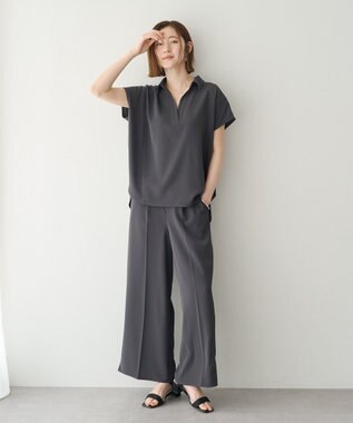 YECCA VECCA 【接触冷感】COOLスリットワイドパンツ Charcoal Gray