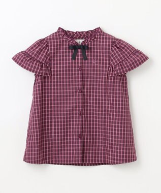 組曲 KIDS 【110-140㎝】チェックラッフル ブラウス ラズベリー系3