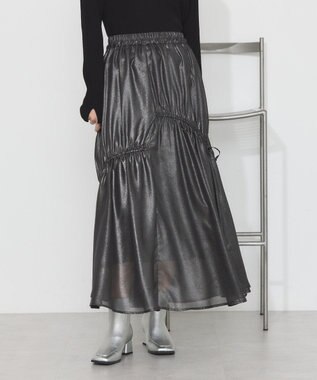 earth music&ecology シャイニーアシンメトリーギャザースカート Black