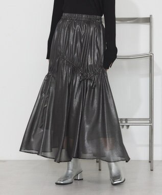 earth music&ecology シャイニーアシンメトリーギャザースカート Black