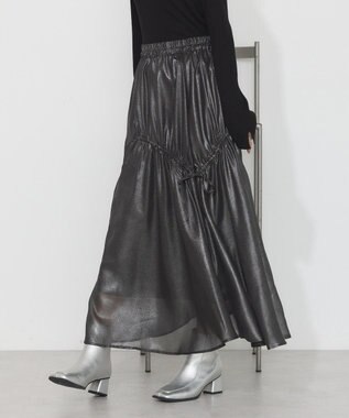 earth music&ecology シャイニーアシンメトリーギャザースカート Black