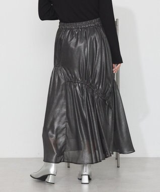 earth music&ecology シャイニーアシンメトリーギャザースカート Black