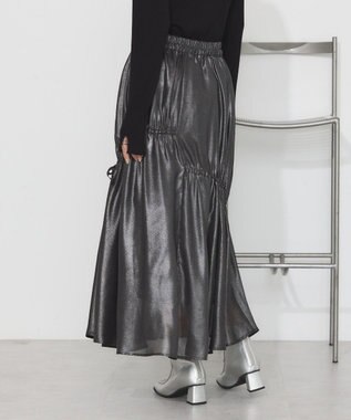 earth music&ecology シャイニーアシンメトリーギャザースカート Black