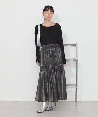 earth music&ecology シャイニーアシンメトリーギャザースカート Black