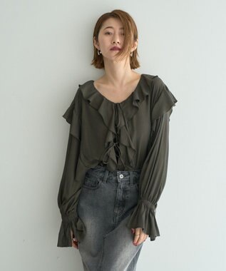 YECCA VECCA ラッフルリボンロングブラウス