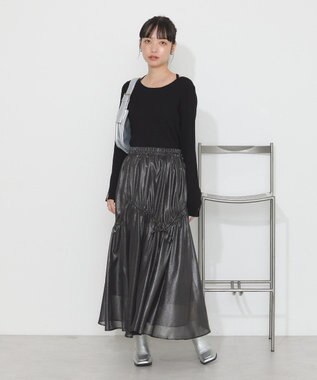 earth music&ecology シャイニーアシンメトリーギャザースカート Black