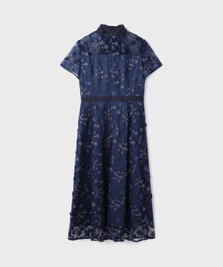 GRACE CONTINENTAL フラワ－フレアドレス ネイビー