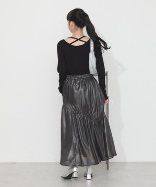 earth music&ecology シャイニーアシンメトリーギャザースカート Black