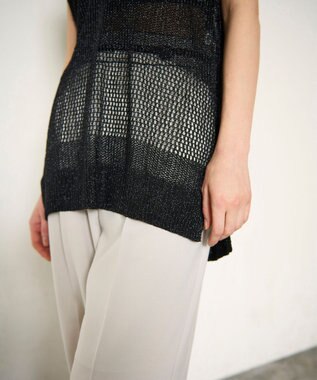 GRACE CONTINENTAL ラメメッシュニットトップ ブラック