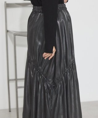 earth music&ecology シャイニーアシンメトリーギャザースカート Black