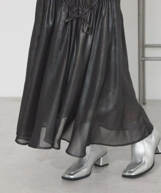 earth music&ecology シャイニーアシンメトリーギャザースカート Black