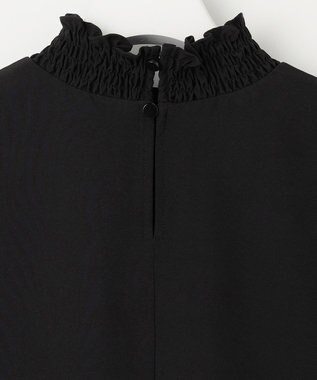 Feroux 【洗える】スタンドネックギャザー ブラウス ブラック系