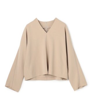 BEIGE， RUE / ドライタッチVネック配色ステッチブラウス Taupe