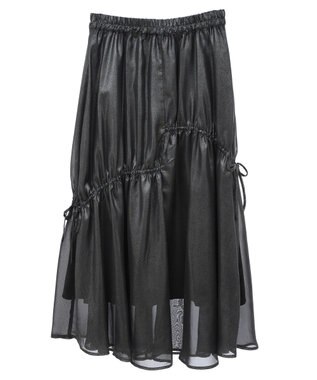 earth music&ecology シャイニーアシンメトリーギャザースカート Black