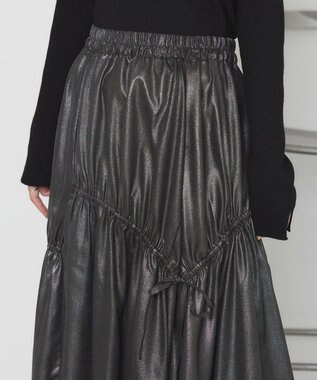 earth music&ecology シャイニーアシンメトリーギャザースカート Black