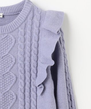 ANY KIDS 肩フリルハートケーブルニット サックスブルー