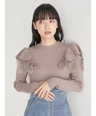 earth music&ecology ショルダーチュールレースプルオーバー Mocha