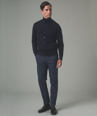 GOTAIRIKU 体温調整に【洗える/チクチクしにくい/ピリングしにくい】イタリア糸 ハイゲージ カーディガン_WOOL100% ネイビー系