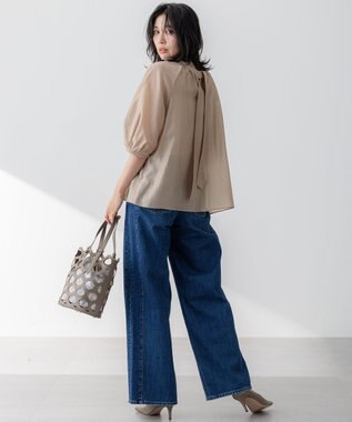 23区 L 【WEB&一部店舗限定/洗える】ライトシアーミクスチャー ボウタイ ブラウス ベージュ系