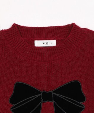 WEGO ベロアリボンアップリケタックスリーブニット ワイン