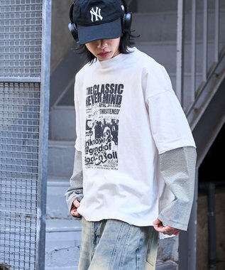 WEGO フェイクレイヤードグラフィックT（LS） ホワイトボーダー