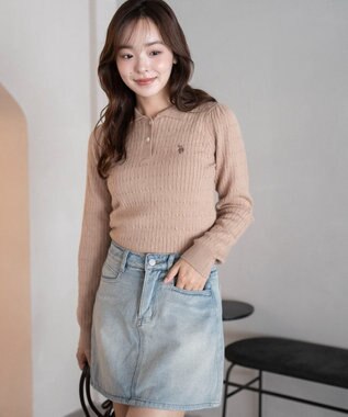 WEGO 【WEB限定/25年秋冬新作】別注USPOLOケーブルニットポロ ベージュ
